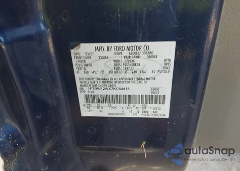 2007 Ford F150 Supercrew из США, поврежденный, VIN 1FTRW12WX7KC64418